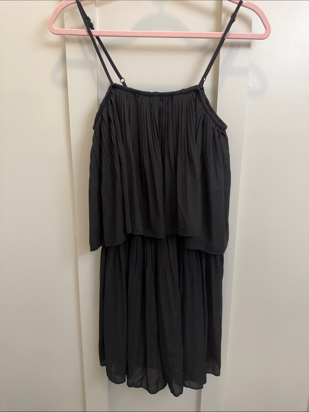 Flowy Black Tiered Spaghetti-Strap Mini Dress
